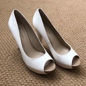White open toe heels